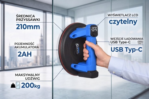 Uchwyt-Przyssawka próżniowa akumulatorowa 210mm 200kg 4.0Ah 3,7V (10)