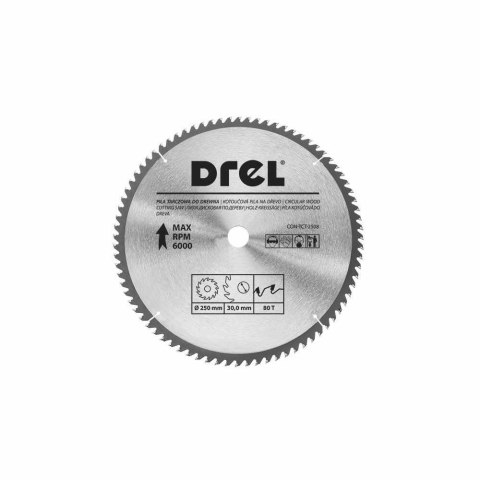 Drel Tarcza piła widiowa do drewna 250x30mm 80T CON-TCT-2508