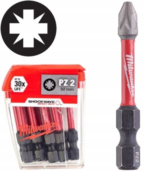 Milwaukee Bit końcówka wkrętakowa PZ2 50mm SHOCKWA