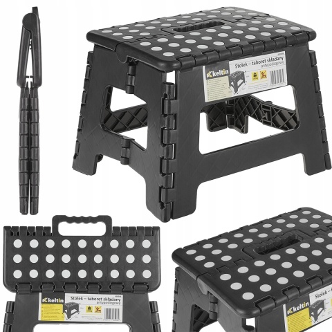Antypoślizgowy Stołek Składany Keltin 150kg, Czarny, Kompaktowy K00398