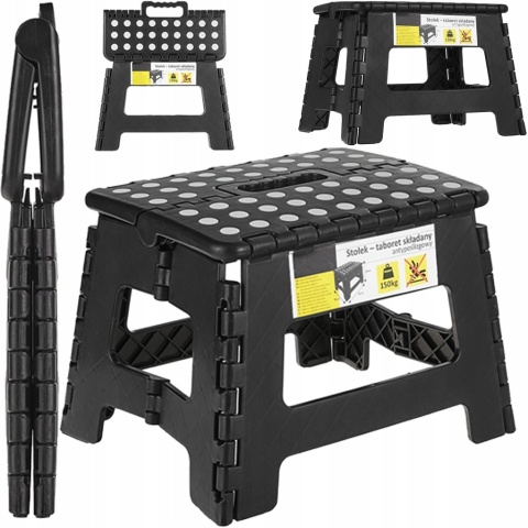 Antypoślizgowy Stołek Składany Keltin 150kg, Czarny, Kompaktowy K00398