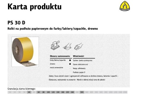 KLINGSPOR ROLKA NA PODŁOŻU PAPIEROWYM PS30D 115mm gr.100 (50mb) KLINGSPOR