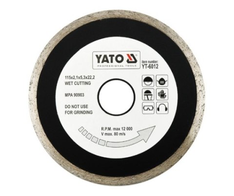 YATO TARCZA DIAMENTOWA PEŁNA 115 x 22,2mm 6012 YATO