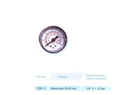 ADLER MANOMETR PNEUMATYCZNY 0-12BAR FI=40mm 1/4" ADLER