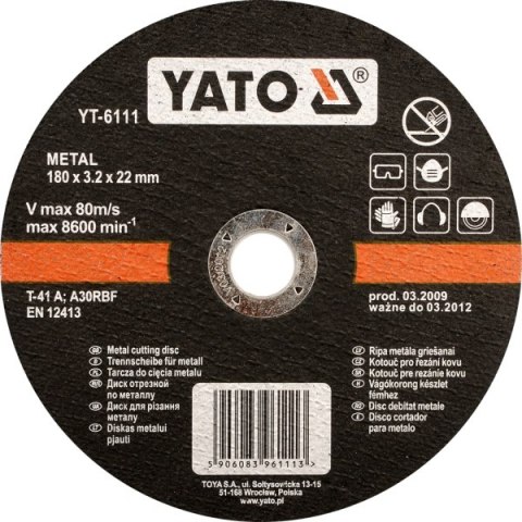 YATO D TARCZA METALU 230x3,2x22mm 6112 YATO