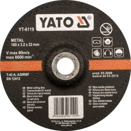 YATO TARCZA DO SZLIFOWANIA METALU WYPUKŁA 115x6,0x22mm YATO