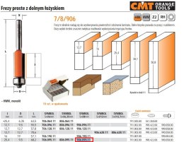 CMT FREZ PROSTY Z ŁOŻYSKIEM DOLNYM HM I=25,4 D=9,5 S=8 CMT