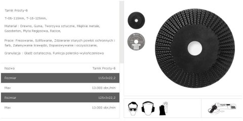 TARPOL TARNIK PROSTY FI = 125mm x 3 x 22,2mm, GŁADŹ OSTATECZNA T-16 TARPOL