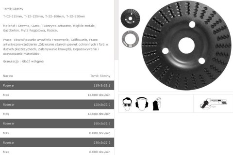 TARPOL TARNIK SKOŚNY FI = 125mm x 3 x 22,2mm, GŁADŹ WSTĘPNA T-12 TARPOL