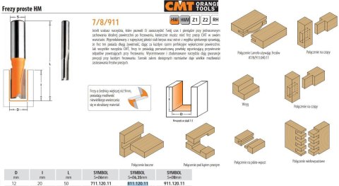 CMT FREZ PROSTY KRÓTKI HM D=12 I=20 L=50 S=6,35%%% CMT