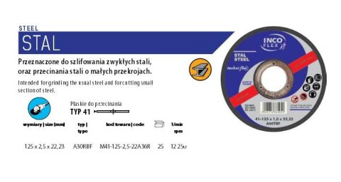 INCOFLEX TARCZA DO CIECIA METALU 125 x 2,5 x 22,2mm INCOFLEX