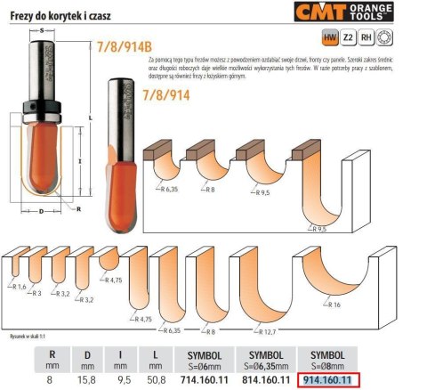 CMT FREZ DO KORYTEK I CZASZ HM R= 7,9 D=15,8 I=15,8 S=8 CMT