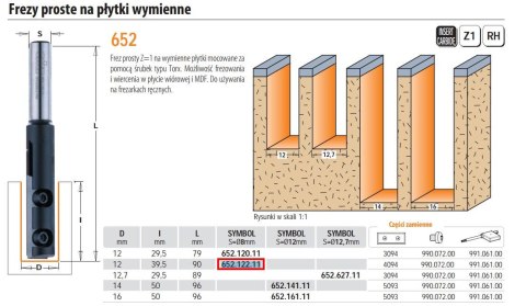 CMT FREZ HM D=12 I=39,5 L=90 S=8 Z=1 PROSTY NA PŁYTKI WYMIENNE... CMT