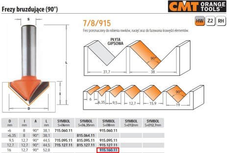 CMT FREZ HM D=16 I=12,7 A=90 S=8 BRUZDUJĄCY.%%% CMT