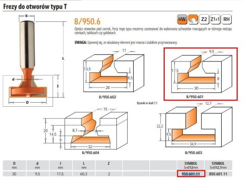CMT FREZ HM D=30 d=9,5 I=17,5 S=12 DO OTWORÓW NA ZAMKI.%%% CMT