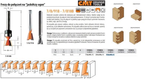 CMT FREZ HM D= 9,5 I=9,5 L=52,5 S=8 DO WCZEPÓW JASKÓŁCZYCH.%%% CMT