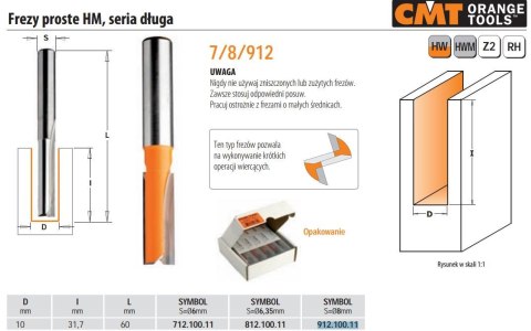 CMT FREZ PROSTY DŁUGI HM D=10 I=31,7 L=60 S=8 CMT
