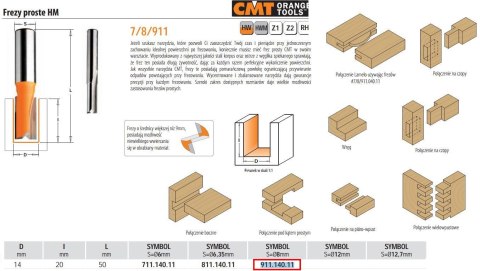 CMT FREZ PROSTY KRÓTKI HM D=14 I=20 L=50 S=8 CMT