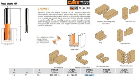 CMT FREZ PROSTY KRÓTKI HM D=18 I=20 L=50 S=8 CMT