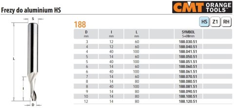 CMT FREZ SPIRALNY DO ALUMINIUM HM D=5 I=40 L=100 S=8%%% CMT