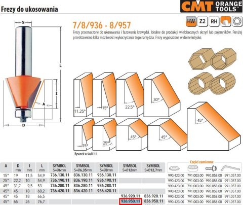 CMT FREZY DO UKOSOWANIA Z ŁOŻYSKIEM HM A=45 D=65 I=26 S=12%%% CMT