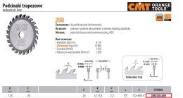 CMT PODCINAK TRAPEZOWY HM D=125 F=20 Z=24 K=3,1-4 LAMINAT, MDF CMT