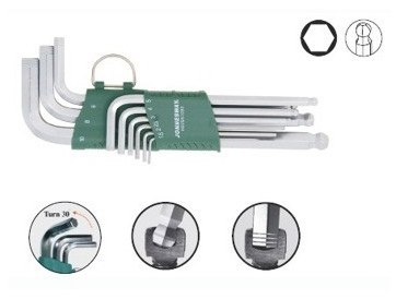 JONNESWAY IMBUSY 9 elem. DŁUGIE Z KULĄ (1,5-10) BEZPOSLIZGOWE H05SA109S JONNESWAY