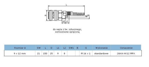 RECTUS SZYBKOZŁĄCZKA ŻEŃSKA ZE SPRĘŻYNĄ NA WĄŻ 9 x 12mm 26KAKK12 RECTUS