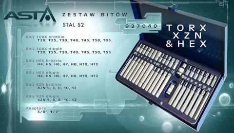 ASTA ZESTAW BITÓW 40szt. HEX SPLINE TORX + ADAPTERY ASTA