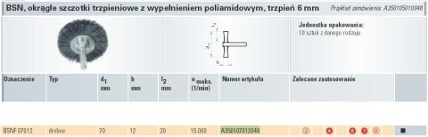 LUKAS SZCZOTKA TARCZOWA NYLONOWA DROBNA BSNF 07012 fi 70mm TRZPIEŃ 6mm Lukas Erzett