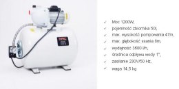 NAC HYDROFOR 1200W ZBIORNIK 50L 3600 l/h NAC
