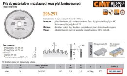 CMT PIŁA HW D=400 F=30 Z=120 K=3,8/3,2 DO MATERIAŁÓW NIEŻELAZNYCH, PCV, PŁYT LAMINOWANYCH CMT
