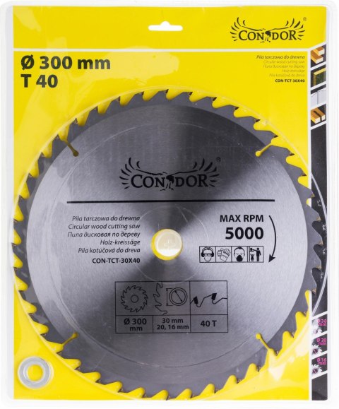 CONDOR PIŁA TARCZOWA WIDIOWA 300 x 30 x 40-ZĘBÓW DREL/CONDOR
