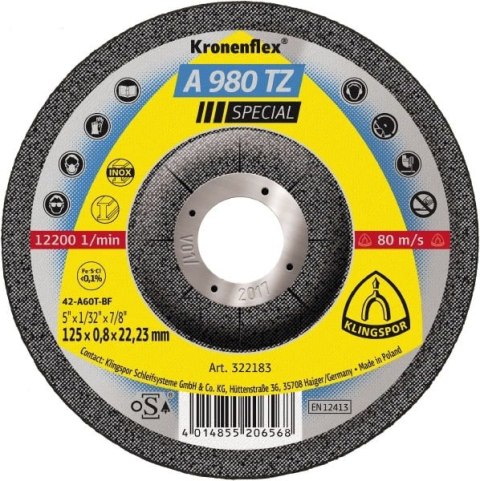 KLINGSPOR TARCZA DO CIĘCIA METALU 125mm x 0,8mm x 22,2mm A980 TZ Special KLINGSPOR