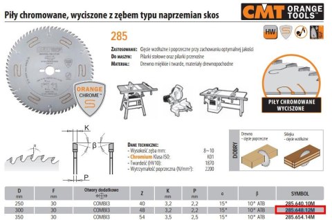PIŁA UNIWERSALNA CHROMOWANA HM D=300 F=30 Z=48 K=3,2/2,2 CMT
