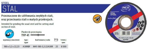 INCOFLEX TARCZA DO METALU 180 x 3,2 x 22,2mm INCOFLEX