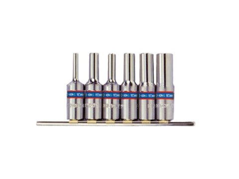 KING TONY KOMPLET NASADEK GWIAZDKOWYCH / TORX 3/8" 6 elem. DŁUGIE E4 - E14, CHROM, NA SZYNIE KING TONY