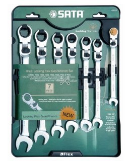 SATA KLUCZE PŁASKO-OCZKOWE 7szt. ŁAMANE Z GRZECHOTKĄ, BLOKADA, 10 12 13 14 15 17 19 mm SATA