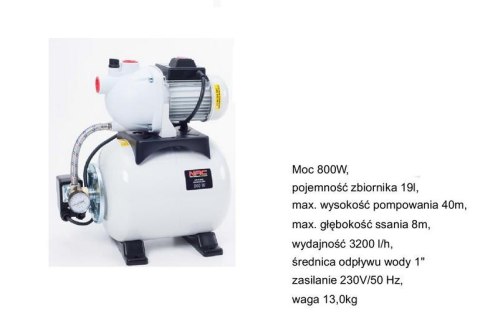 NAC HYDROFOR 800W ZBIORNIK 19L 3200l/h NAC