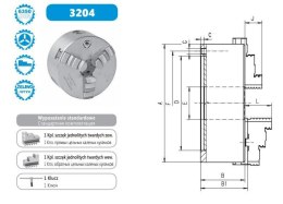 BISON BIAL UCHWYT TOKARSKI SAMOCENTRUJĄCY SPIRALNY, ŻELIWNY, 3 - SZCZĘKOWY: 125mm 3204-125 BISON-BIAL