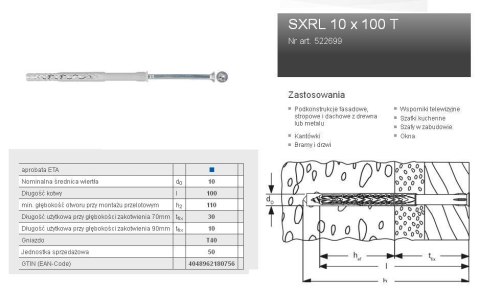 FISCHER KOŁEK ROZPOROWY SXRL 10 x 100 T40 50szt FISCHER