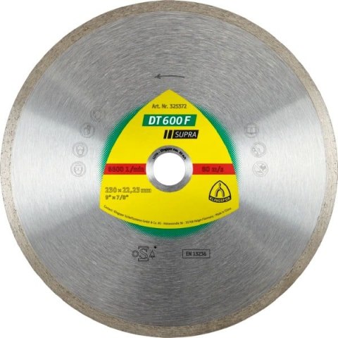 KLINGSPOR TARCZA DIAMENTOWA PEŁNA 180mm x 1,6mm x 30/25,4mm DT600F DO CERAMIKI KLINGSPOR