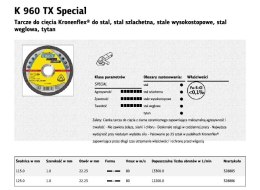 KLINGSPOR TARCZA DO CIĘCIA METALU 125mm x 1,0mm x 22,2 K960TX Special KLINGSPOR