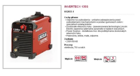 LINCOLN SPAWARKA INWERTOROWA 135S 230V/1 120A W KARTONIE LINCOLN ELECTRIC