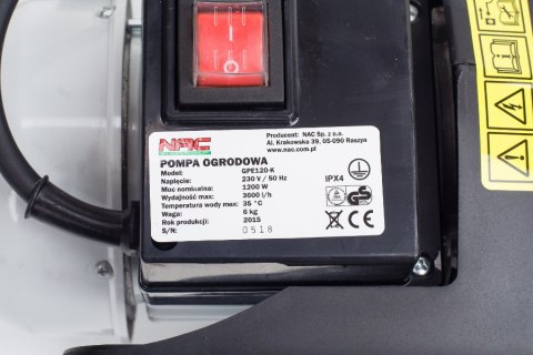 NAC POMPA OGRODOWA 1200W 3600l/h GPE120-K NAC
