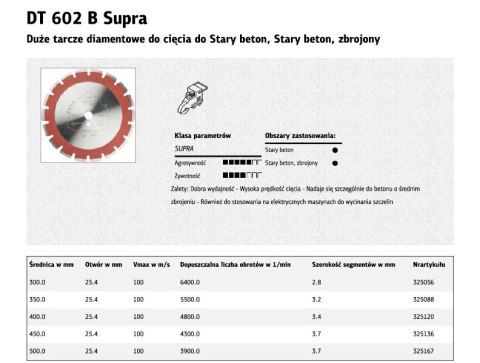 KLINGSPOR TARCZA DIAMENTOWA SEGMENTOWA 350mm x 3,2mm x 25,4mm DT602B KLINGSPOR