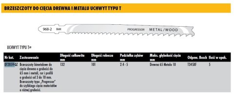 DEWALT BRZESZCZOT DO WYRZYNARKI 132x2,4-5mm T345XF DREW-MET /5szt. DEWALT