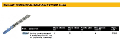 DEWALT BRZESZCZOT DO WYRZYNARKI 82x4mm T118OF METAL /5szt. DEWALT