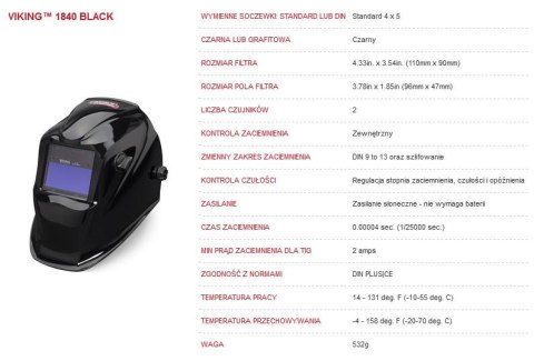 LINCOLN PRZYŁBICA SPAWALNICZA SAMOŚCIEMNIAJĄCA VIGING SERIA 1840 LINCOLN ELECTRIC