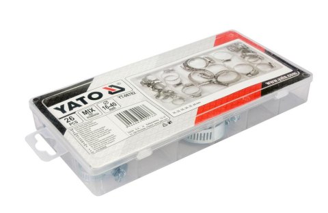 YATO ZESTAW OBEJM SKRĘCANYCH / OPASEK ŚLIMAKOWYCH 26szt. MIX ROZMIARÓW YATO